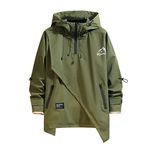 GURUNVANI Men's Hooded Jacket OverSize jackets for men Patchwork Zipper Coats，JK208GREEN，Medium