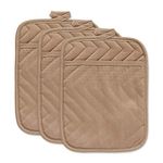 DII Heat Resistant Quilted Cotton, Pocket Potholder, 7x9, Stone, 3 Piece