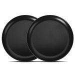 HaWare Pizza Tray, 12 inch Stainless Steel Non-Stick Round Baking Tray Set of 2, Pizza Oven Sheet Pan for Baking/Serving, Less-Stick, Non Toxic & Healthy, Rust Resistant (30cm, Black)