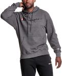 Champion Men's Powerblend Fleece Hoodie Script Logo, Granite Heather Script, Large