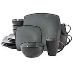 Gibson Soho Lounge Square Reactive Glaze Stoneware Dinnerware Set, Service for 4 (16pc), Eclipse