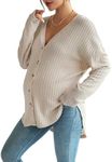 MakeMeChic Women's Maternity Long Sleeve Shirt Knit Nursing Tee Tops Button Down Shirt Apricot L