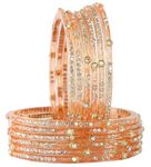 LAVAZZA Latest Glass Bangles Set with Golden Zircon Diamond & Beads Work For Women & Girls | Glass kangan for women | Bangles with Diamond | Diamond Glass Bangles-(AB6-Basanti-Peach-2.8)