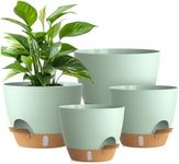 KUGAZ Plant Pots, 4 Pack 12/10/9/8 Inch Self Watering Pots with Drainage Holes, Water Level Indicator Deep Reservoir, Large Planters for Indoor Outdoor Plants - Green Brown