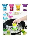 Dish Brush Soap Dispensing Palm Pot Cleaning Scrubbing Washing Up Kitchen Dish washing Brushes For Dishes Pan Dish pot Plate Cutlery Sink Refillable Scourer Firm Bristle Scrubber With PDQ Plastic-1 Pc