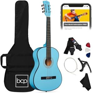 Best Choice Products 38in Beginner All Wood Acoustic Guitar Starter Kit w/Gig Bag, 6 Celluloid Picks, Nylon Strings, Capo, Cloth, Strap w/Pick Holder - Light Blue