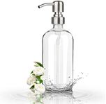 GLUBEE Clear Glass Soap Dispenser, 500ml Washing Up Liquid Dispenser with Stainless Steel Pump, BPA Free, Eco Friendly for Bathroom, Kitchen Sink