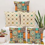 STITCHNEST Ethnic Art Box Printed Poly Cotton Cushion Cover, Set of 5 (16 X 16 Inches) Circus, Multi, 50 tc