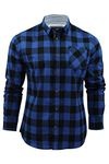 BRAVE SOUL 'Jack' Brushed Flannel Check Shirt - Long Sleeved (Royal/Black - O) M