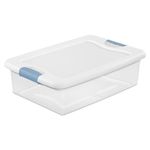 Sterilite 32 Qt Latching Storage Box, Stackable Bin with Latch Lid, Plastic Container to Organize Clothes Underbed, Clear with White Lid, 24-Pack