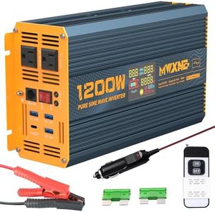MWXNE 1200 Watt Pure Sine Wave Power Inverter DC 12V to 110V AC Converter with Dual AC Outlets, PD60W/QC3.0 Fast Charging USB Ports, Car Solar Inverter with LCD Display for Home RV Truck