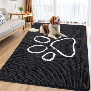 Smiry Dog Door Mat for Muddy Paws, Absorbent Dirt Trapper Non Slip Quick Dry Washable Chenille Mat for Mud Dogs, Entry Rug for Indoor and Outdoor (71x46 Inches, Black and White)