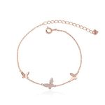 Meissa Butterfly Link Bracelet Sterling Silver Cubic Zirconia Chain Gold Rose Gold Plated Bracelet Birthday Jewelry Gift for Women (Rose Gold)