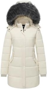 GGleaf Women's Winter Thicken Puffer Coat Warm Snow Jacket with Fur Removable Hood, Beige, Small