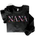 Regamor Embroidery Nana Sweatshirts For Women Gift Sweatshirt From Grandkids Nana Flower Grandma Gift Mothers Christmas, Black, XX-Large