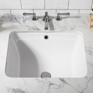 Undermount Bathroom Sink, Bathroom Vessel Sinks, Ceramic Lavatory Vanity Vessel Sink with Overflow, Rectangle Sink, Undercounter Basin, White 20.28 * 15.16 * 7.87Inch (Small)