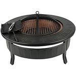 Garden Mile Large Round Fire Pits for Garden - Firepit Black Heat Resistant Fire Pit Patio Stove Outdoor Fireplace Barbeque with Rain Cover for BBQ Camping (4 in 1 Circular Fire Pit)