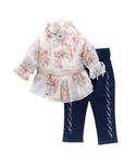 SHIRAZI Baby Girl's Cotton A-Line Standard Length Dress |two-piece Adorable Baby Girls Lace Flower Embroidery Top and Jeans Set - Perfect for Any Occasion| (multicolor, 2-3years)