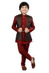 AHHAAAA Kids Ethnic Silk Blend Waistcoat Kurta Pyjama 3 Piece Sherwani Set For Boys |Maroon 5-6 Years, 540|