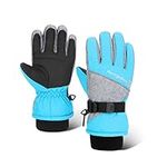 HIGHCAMP Kids Boy Girl Waterproof Ski Snow Gloves Cold Weather Warm Winter Gloves,Aqua Blue L