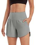 G4Free Women's Running Shorts Quick Dry Athletic Workout Gym Shorts with Pockets Light Grey