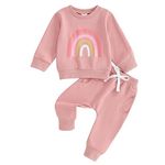 Geagodelia Toddler Baby Girl Matching Outfits Clothes Casual Suit Round Neck Long Sleeve Pullover Pockets Pants Sweatshirt Elastic Tracksuit (Pink, 2-3 Years)