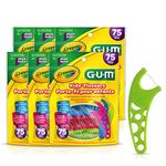 GUM Crayola Kids' Fluoride Coated Flosser Picks, Helps to Prevent Cavities Between Teeth, Grape Flavoured, Colours: Blue, Green, Pink, 6 Bags X 75ct (450 Flossers)