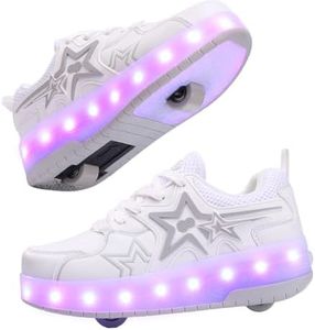 TAILORIA Roller Skate Shoes for Kids Girls Roller Shoes Boys Rechargeable Wheels Kids Sneakers Fashion Color Shoes Shiny and Birthday for Boys and Girls White