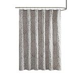 Madison Park Odette Fabric Shower Curtain Luxe Textured Jacquard, Damask Medallion Machine Washable Modern Home Bathroom Decor, Bathtub Privacy Screen, 72" x 72", Silver