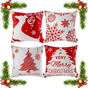ORANIFUL Lot de 4 housses de coussin de Noël en velours pour canapé, chambre à coucher, décorations de Noël, taie d'oreiller 50 x 50 cm, rouge (05-05)
