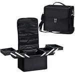 Vanity Case Makeup Storage Box Organiser Travel Train Case Luggage Makeup Case Make Up Beauty Box with Shoulder Strap, Large Size, Black