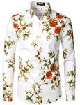 ZEROYAA Men's Floral Slim Fit Long Sleeve Cotton Casual Button Down Dress Shirt, Zlcl04-111-white, X-Large