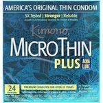 Kimono MicroThin Plus Aqua Lube Condoms I Lubricated with Water Based Lube I Our Thinnest Condoms Ever I 5x Tested, Stronger, Reliable I Made with Odorless Premium Natural Latex I 24 Count