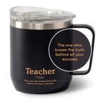 Teacher Mug (300ml/10.1oz) Black Reusable Mug | 18/8 Stainless Steel, Vacuum Insulated Travel Tumbler Mug | Carry Hot & Cold Beverage | Tea & Coffee Mug, Teacher Appreciation Gifts | VAHDAM