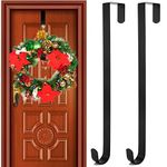 GKanMore 2 Pack Front Door Wreath Hanger Hook Metal 15 Inch Over The Door Hook for Christmas and Party Decoration, Hanging Clothing, Towels, Wreaths, Bags (Black)