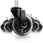 Breewell® New 3" Office Chair Screw Stem Caster Wheels 3/8'' Thread Rollerblade Heavy Duty Soft PU Rubber Safe for Hardwood Carpet Floors 5 Set (Black)