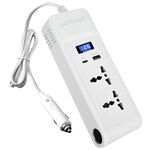 AllExtreme Car Power Inverter 200W DC 12V to AC 220V Laptop Charger with 2 5V QC3.0 USB Ports 2 Universal Sockets & Multifunctional LED Display Charging Adapter for Bike Automobile (1 Pc, White)