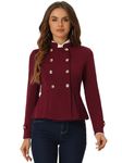 Allegra K Vintage Peplum Steampunk Jacket for Women's Lapel Collar Double Breasted Casual Office Blazer Burgundy XL