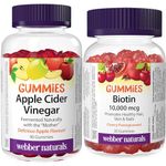 Webber Naturals Apple Cider Vinegar Gummy, 200 mg with The Mother, 90 Gummies, Antioxidants Support & Biotin 10,000 mcg, 30 Gummies, Supports Healthy Hair, Skin & Nails, Energy Metabolism, Vegan