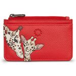 Yoshi Mother's Pride Leather Card Holder Purse for Women, Giraffe Design, Red Leather, RFID Protection