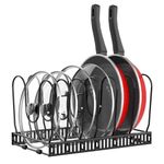 Housolution Pot and Pan Organizer Rack for Cabinet, Pot Lid Organizer with 7 Adjustable Dividers, Pan Holder Storage Rack for Kitchen Cabinet, Black