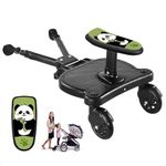 Buggy Board with Seat, BuggyBoard, Pushchair Board, Pedal Board for Pushchair, Universal, Compatible with Almost Any Buggy and Pram, Load Capacity 25 kg (Black Wheels)