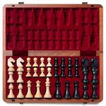 A&A Premium Natural Mahogany Folding Chess Set, w/ 15" Board & 3" King Height Staunton Chess Pieces, Includes 2 Extra Queens and a Storage Bag