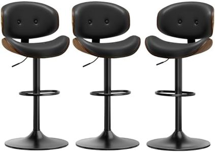 Qnoxlim Adjustable Swivel Bar Stools Chair,Counter Height Bar Stools with Back,Bar Stool for Kitchen Island,Upholstered Pub Stools with Footrest (Black, Set of 3)
