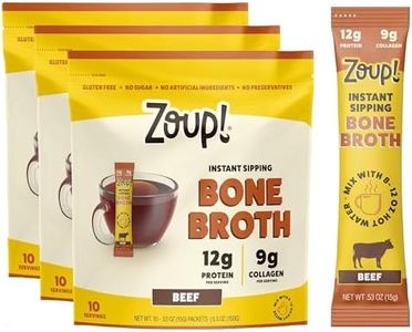Zoup! Instant Sipping Bone Broth Mix - Paleo and Keto Friendly with 12 Grams of Protein - Non-GMO - Bone Broth Protein Powder Packets To Go - Beef, .53 oz. (Pack of 30)