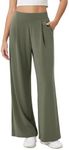 ODODOS Modal Soft Wide Leg Pants for Women High Waist Casual Relaxed Pants with Pockets, 27" Inseam, Dark Sage, Medium