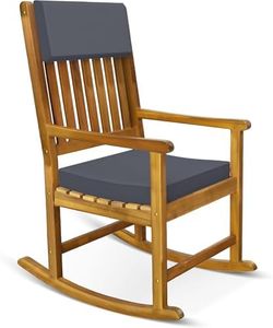 Casaria® Schaukelstuhl Gartenstuhl Holz Anthrazit 160kg Belastbar Bezug 30° Waschbar Armlehne Schaukelsessel Garten Balkon Stuhl Wetterfest Schwingsessel Akazie