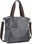 Kono Large Handbags for Women Canvas Tote Bag Patchwork Casual Hobo Shoulder Bags Top Handle Bag Plaid Oversize Crossbody Messenger Bag for Weekend Overnight Holiday Travel Work School (Grey)