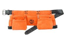 Graintex DS2342 9 Pocket Children Work Apron Orange Color Suede Leather with 1.1/2” Leather Belt, 2 Hammer Holders Loops