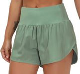 THE GYM PEOPLE Womens High Waisted Running Shorts Quick Dry Athletic Workout Shorts with Mesh Liner Zipper Pockets (Jasmine Green, Medium)